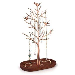 Branch Jewelry Rack with wood tray Retro color Tree Tower Rack Stand